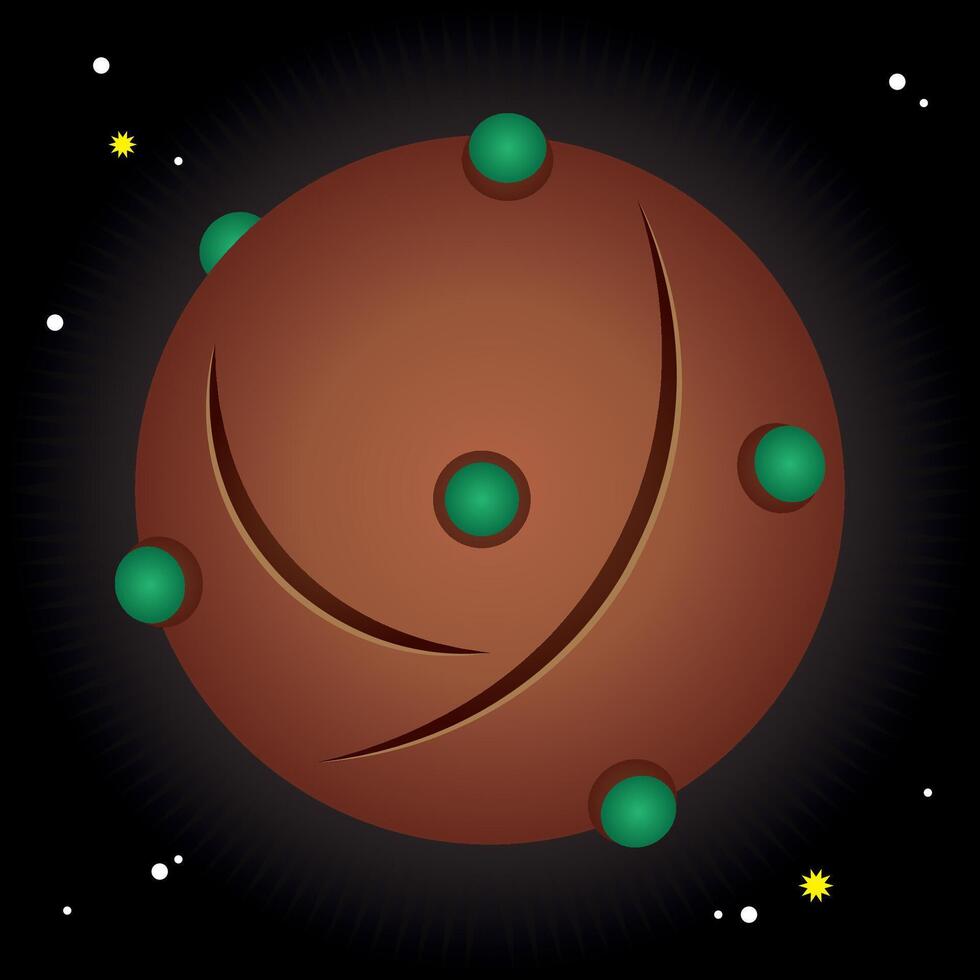 Brown alien orb planet. vector