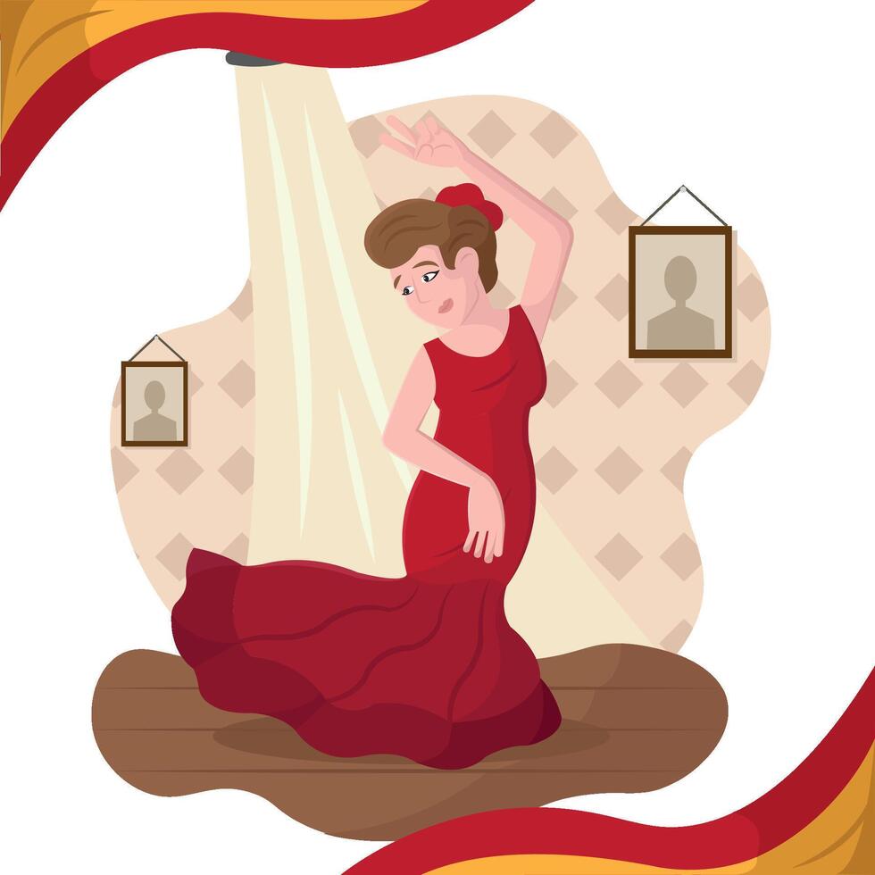 Flamenco dancer with red dress. vector