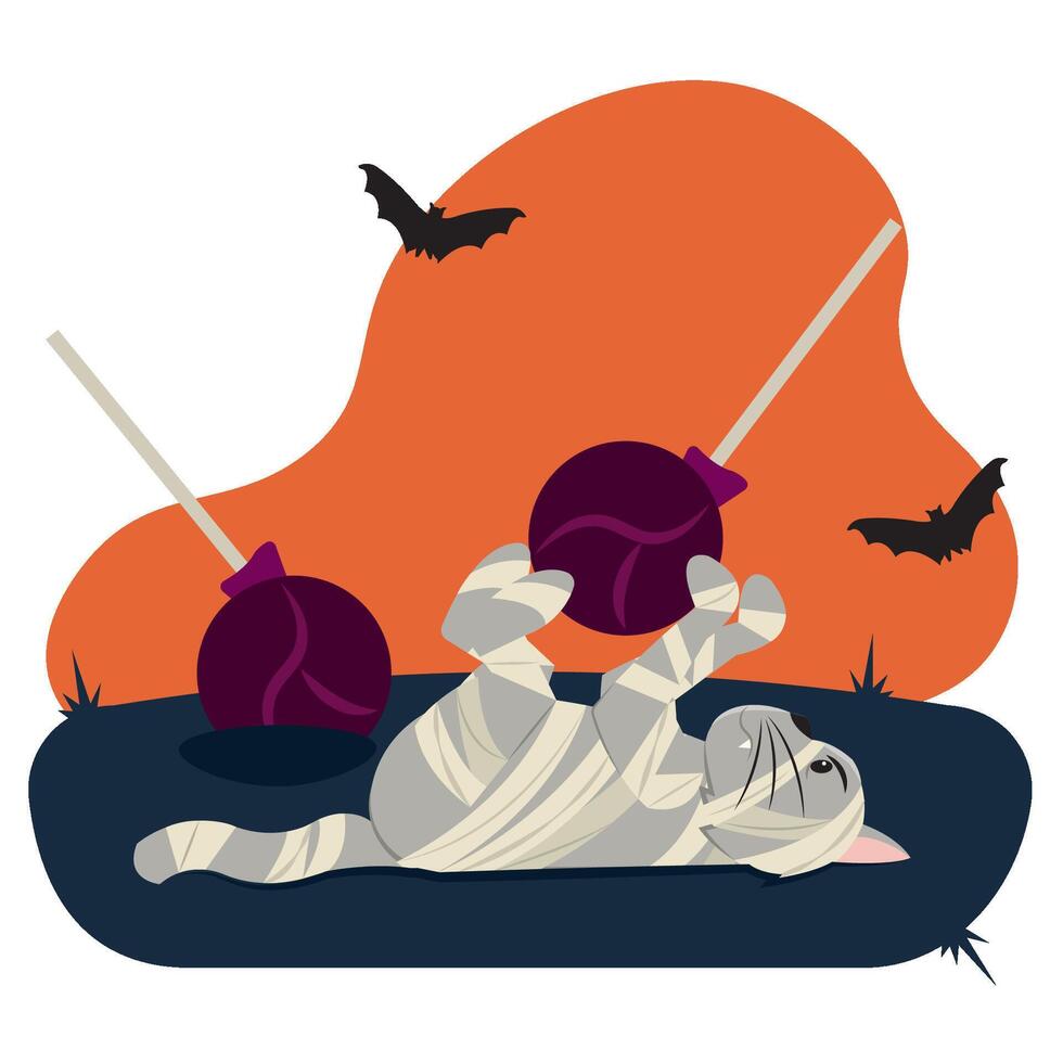 Mummy cat playing candy. vector