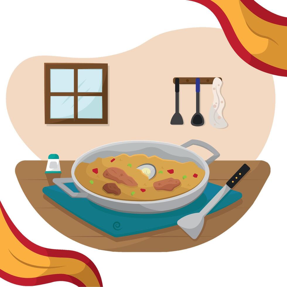 Traditional Spanish paella dish. vector