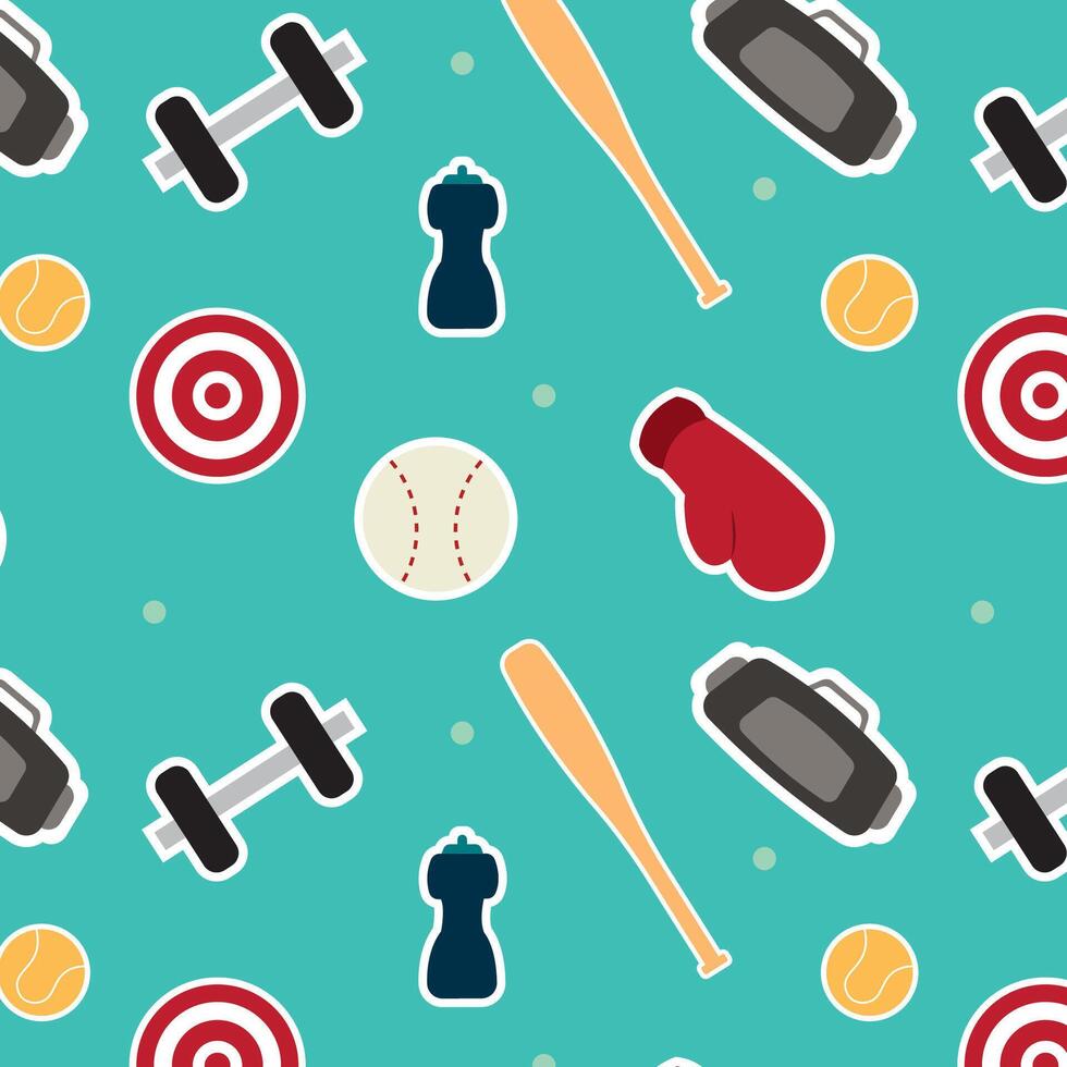 Pattern with baseball and boxing gear. vector