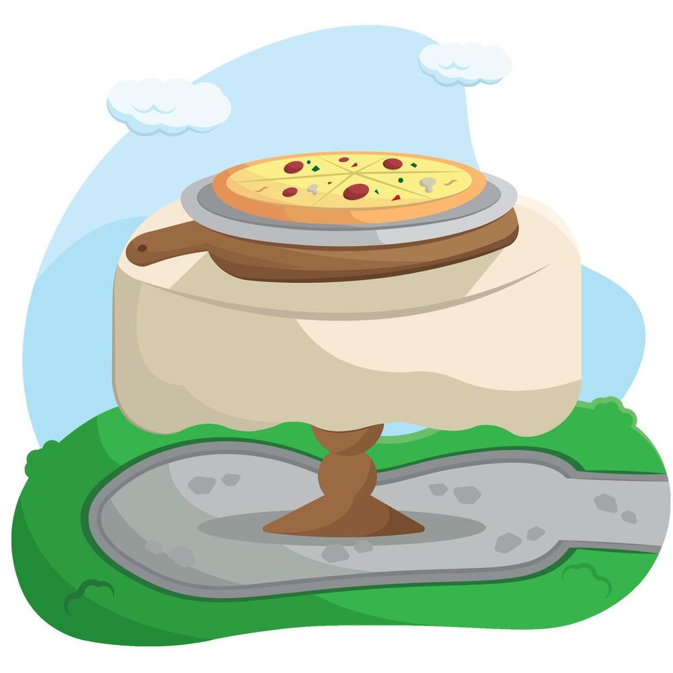 Italian pizza on round table. vector