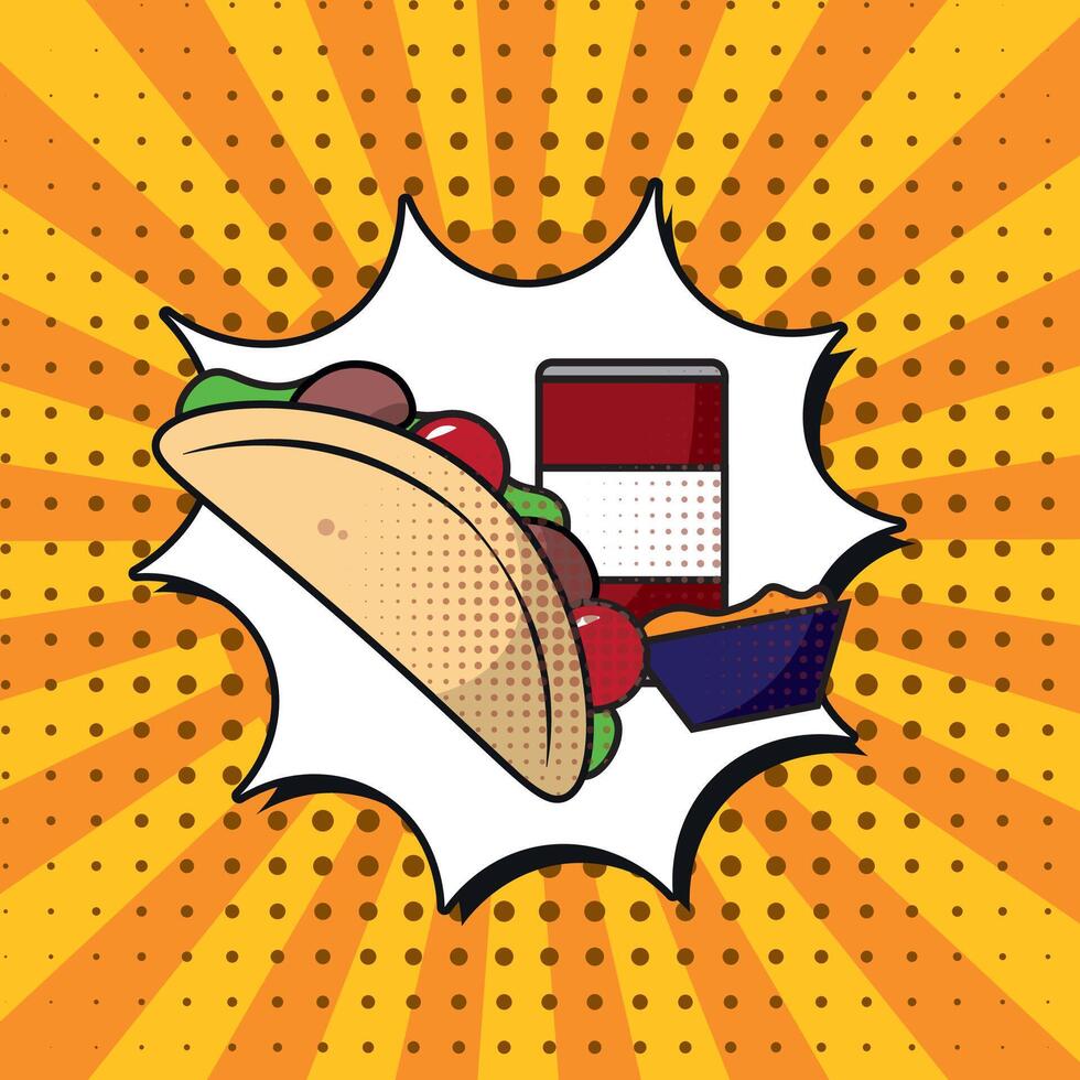 Taco meal with drink combo. vector
