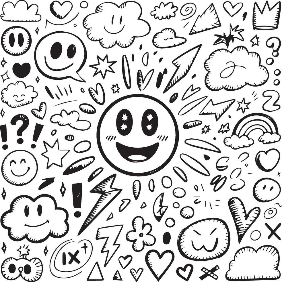 Doodle Collection with Hearts and Stars vector