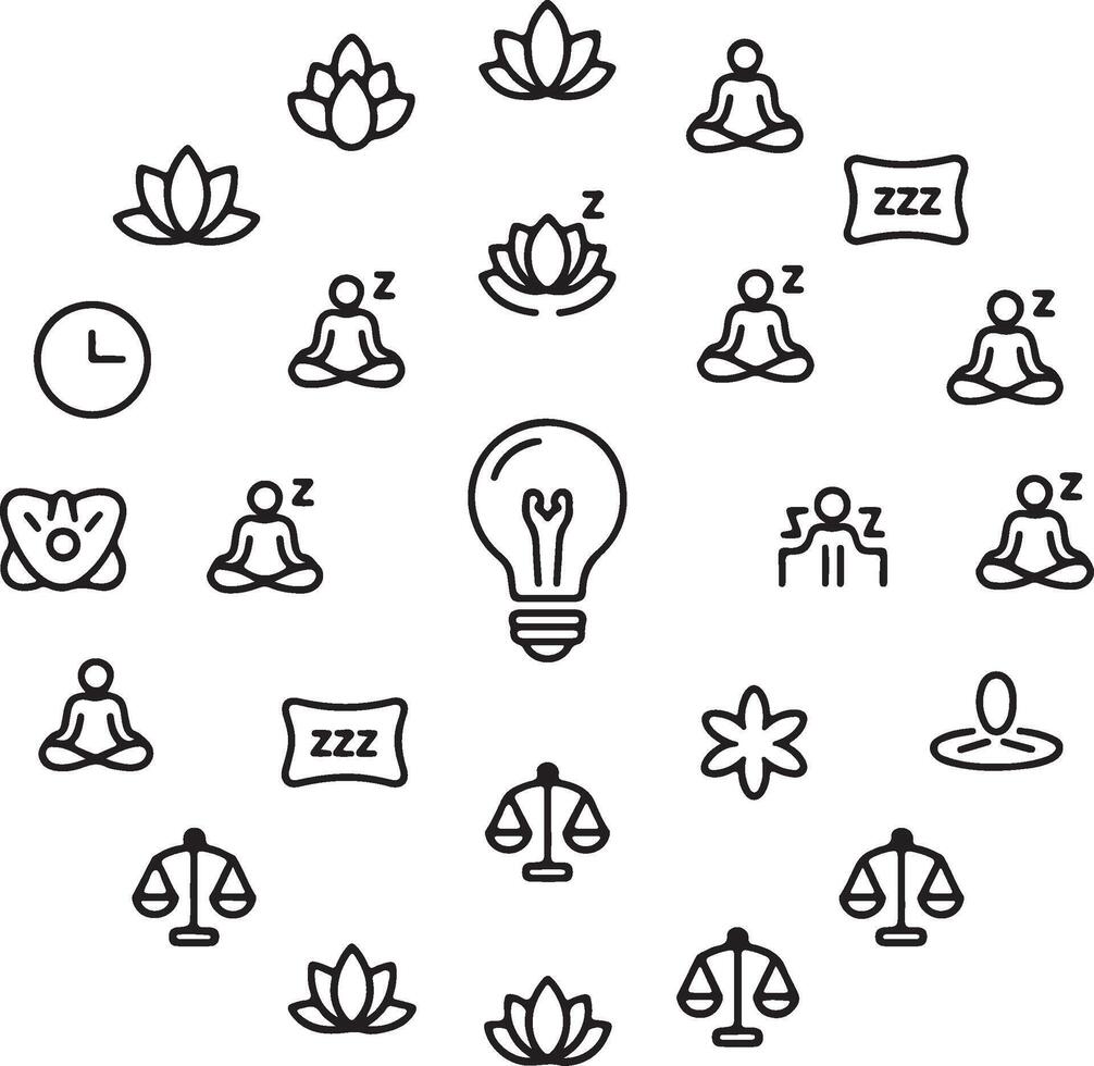 Light Bulb Surrounded by Sleep, Meditation Balance Icons vector