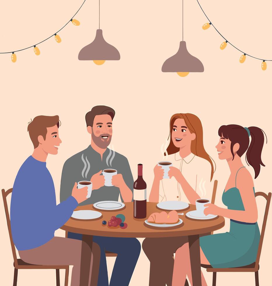 waiter serving wine family win people illustration vector
