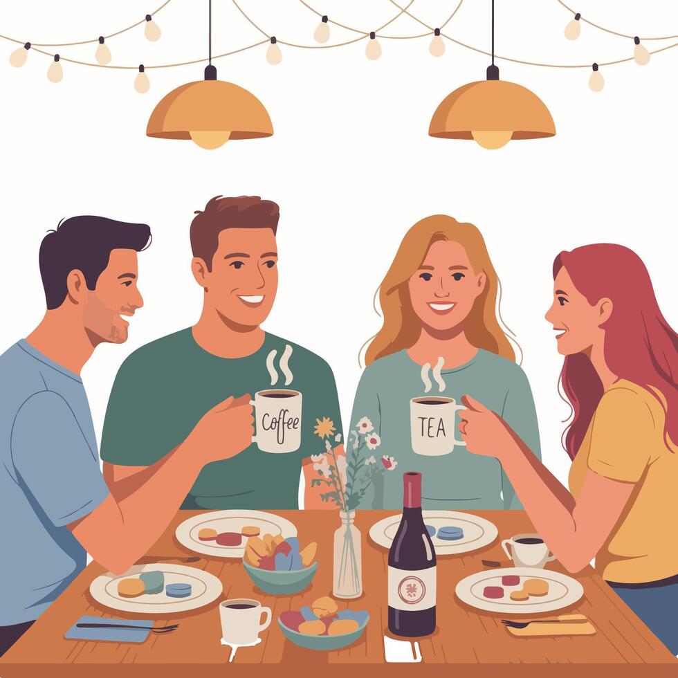happy family couple with drink people illustration vector