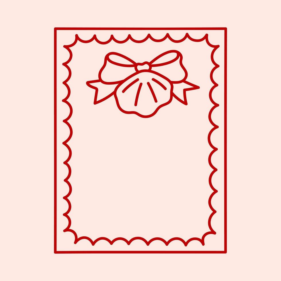Coquette pretty charming frame with bow and seashell. Holiday trendy border. Vintage background for greeting cards, wedding, invitations, social media vector