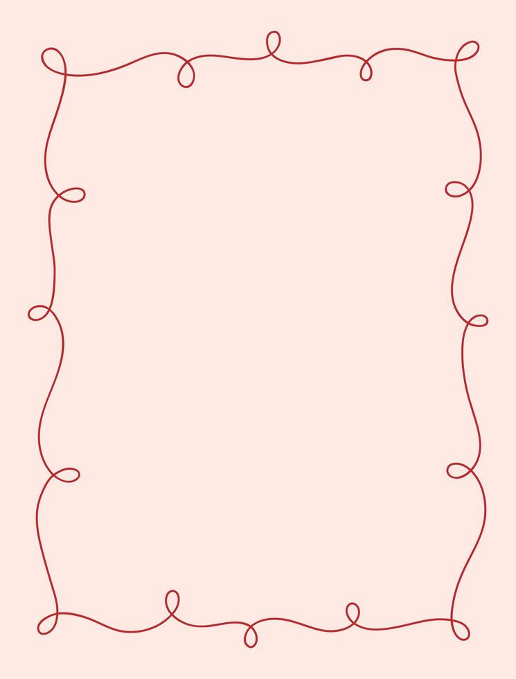 Frame of pretty charming red ribbon. Hand drawn trendy minimalist border. Vintage template for greeting cards, wedding, invitations, social media. Line art. Coquette retro aesthetic vector