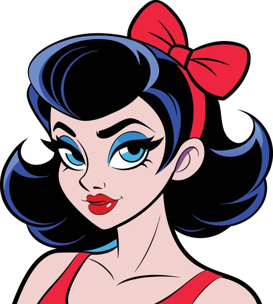 Retro Cartoon Pin up Girl with Red Bow vector