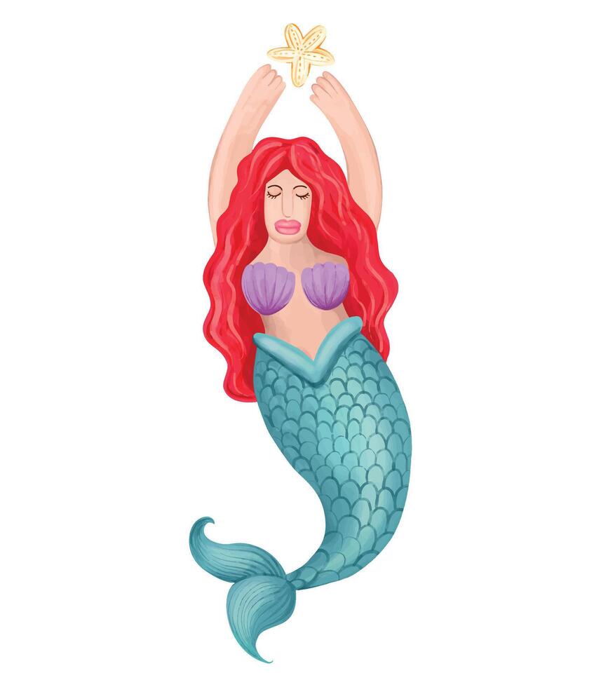 mermaid with red hair character vector