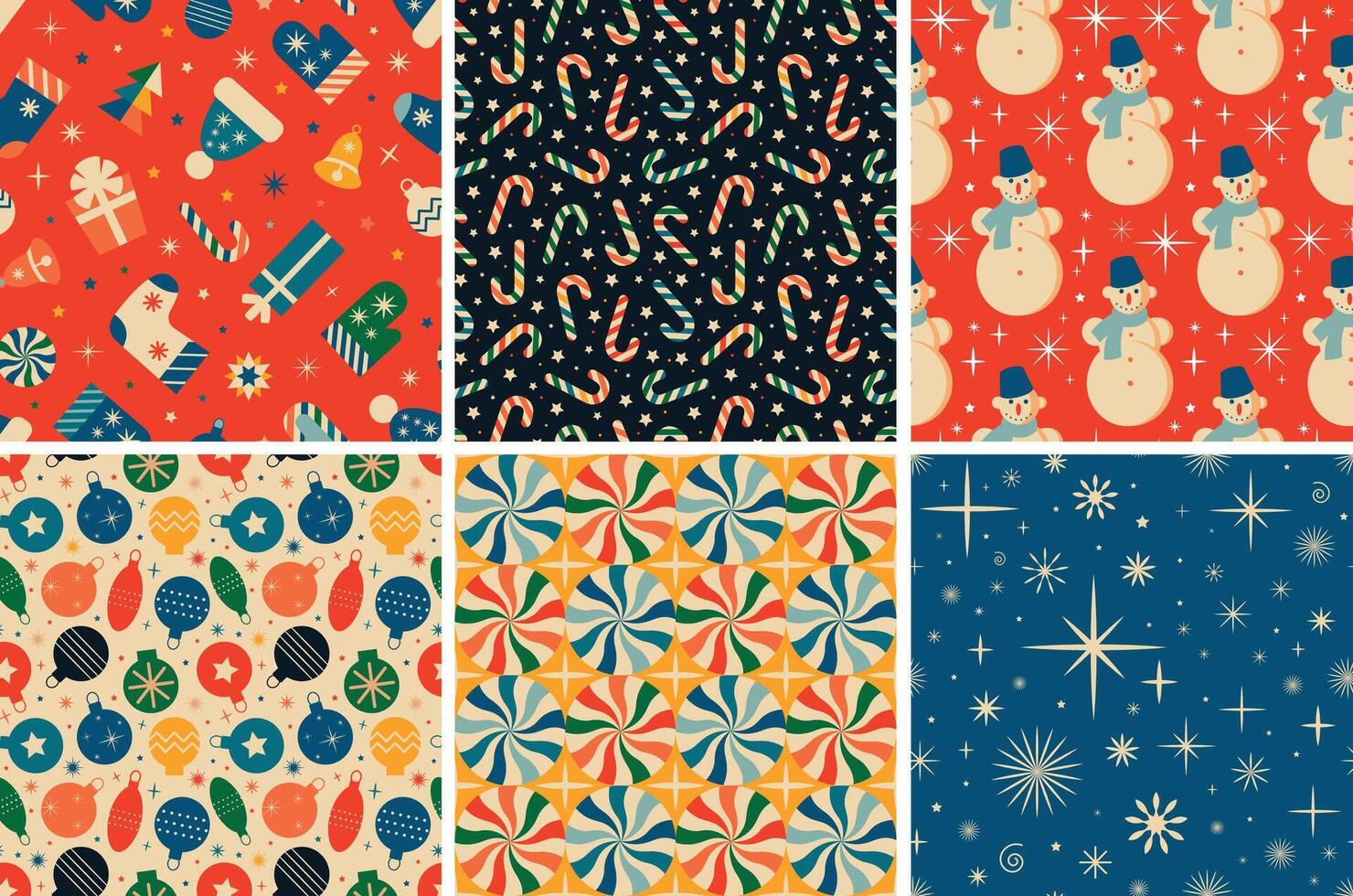Vintage retro Christmas patterns in the style of the 60s and 70s vector