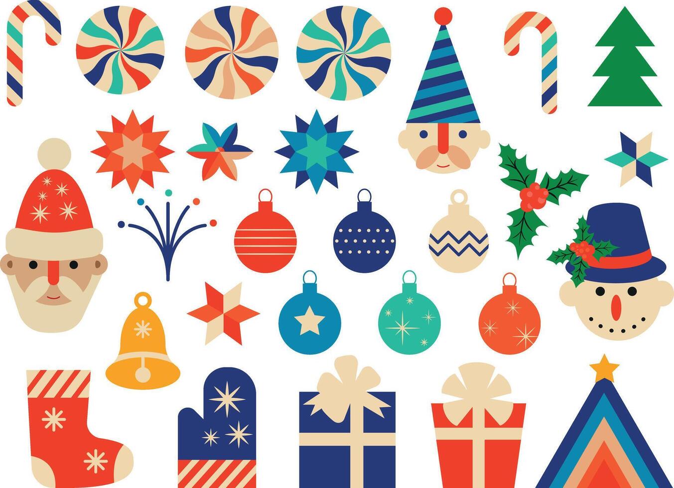 Christmas set of Santa Claus, snowman, decorations vector