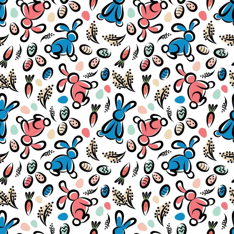 Pattern with bunnies and Easter eggs vector