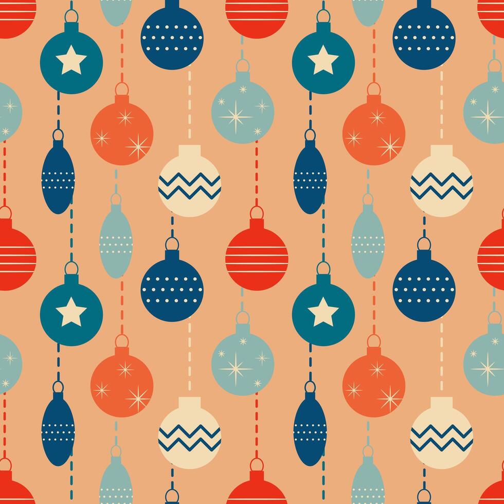 New Year seamless pattern with tree toys vector