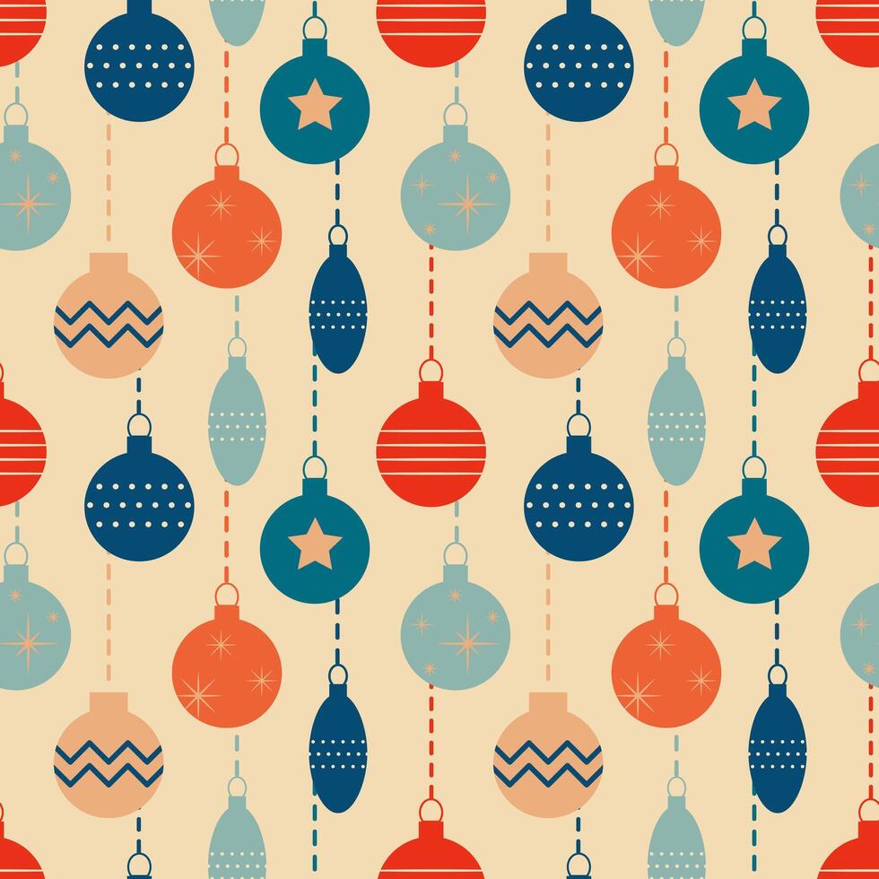 Christmas pattern with tree toys. Retro Christmas seamless background vector