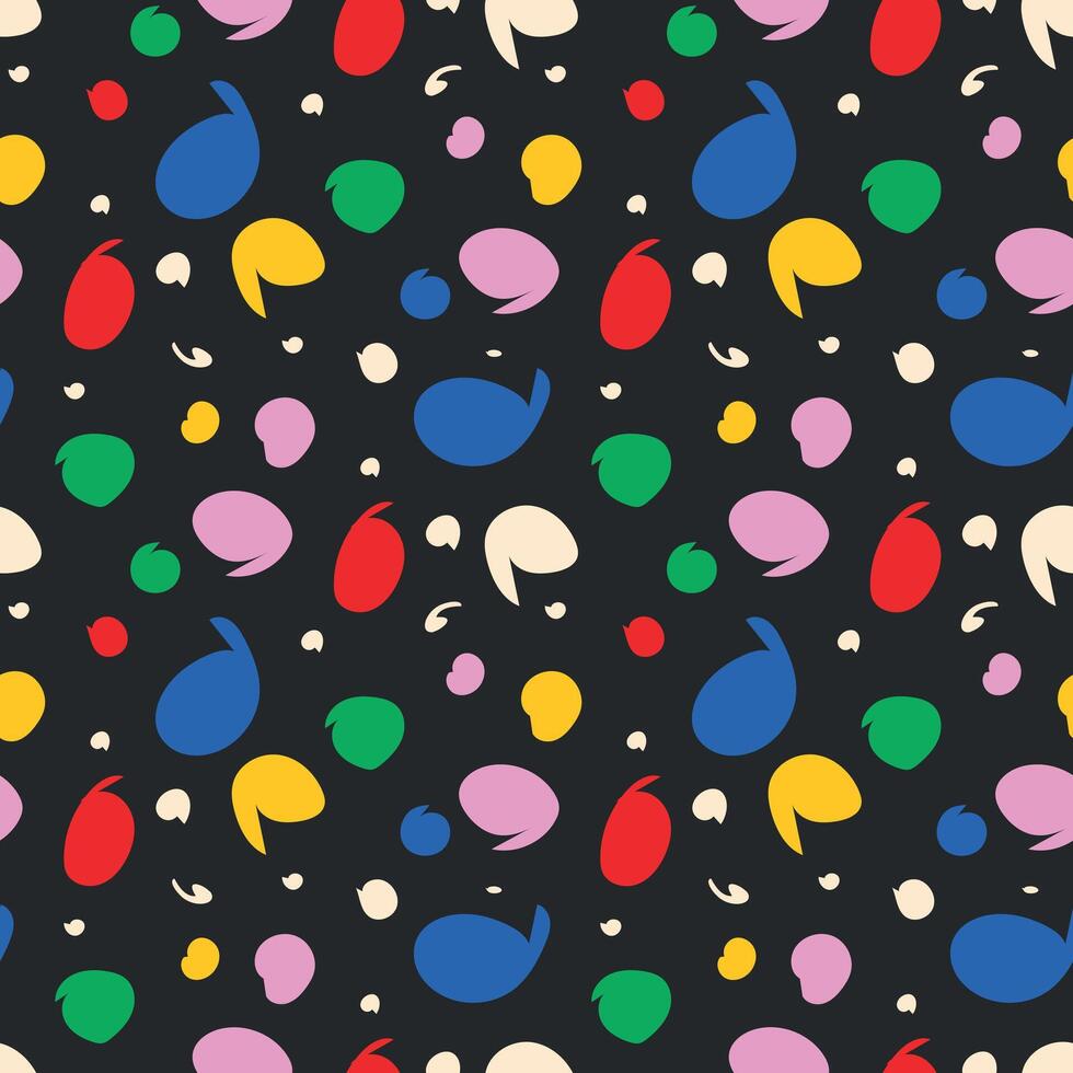 Black pattern with colorful dots and blobs vector