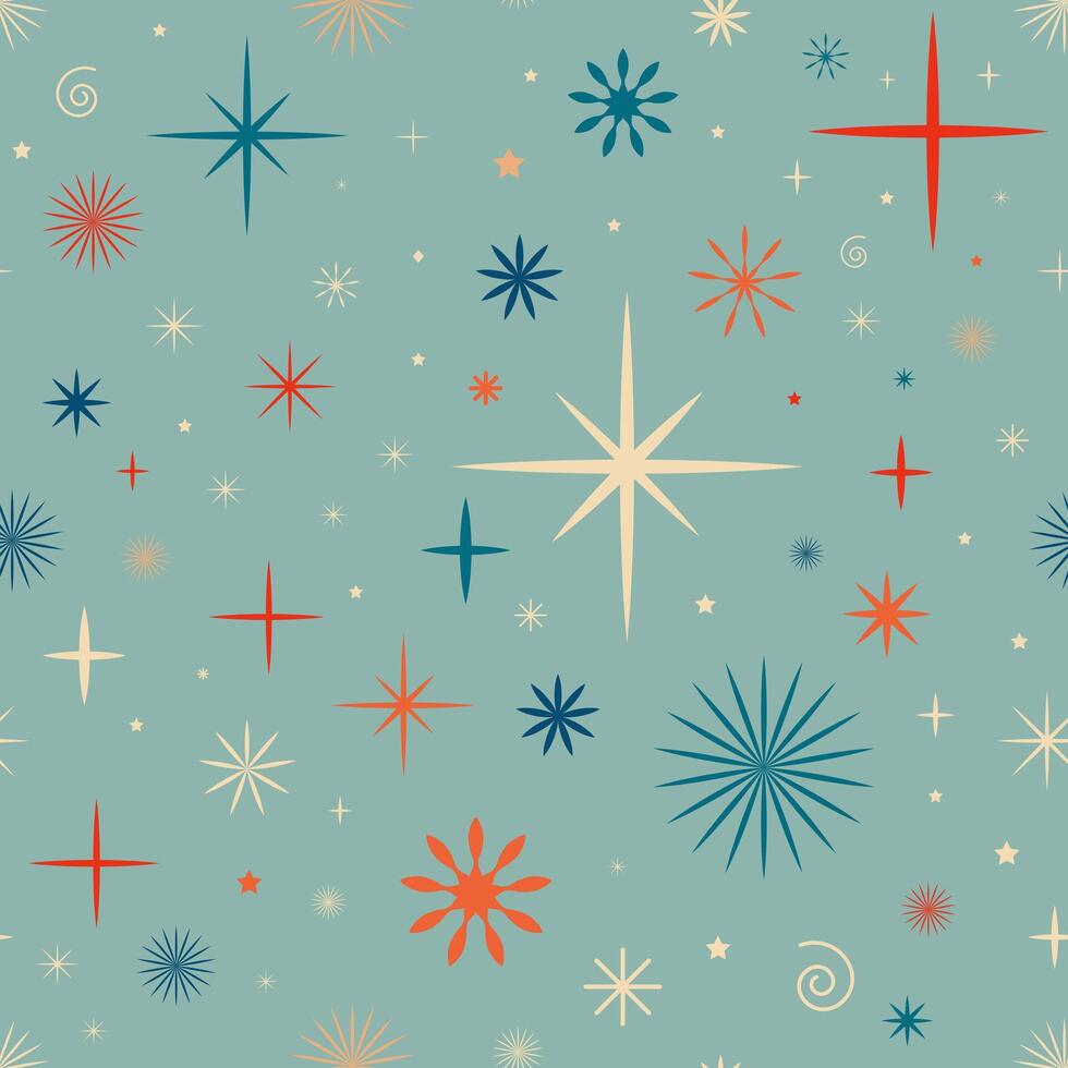 Blue retro pattern with stars and snowflakes vector