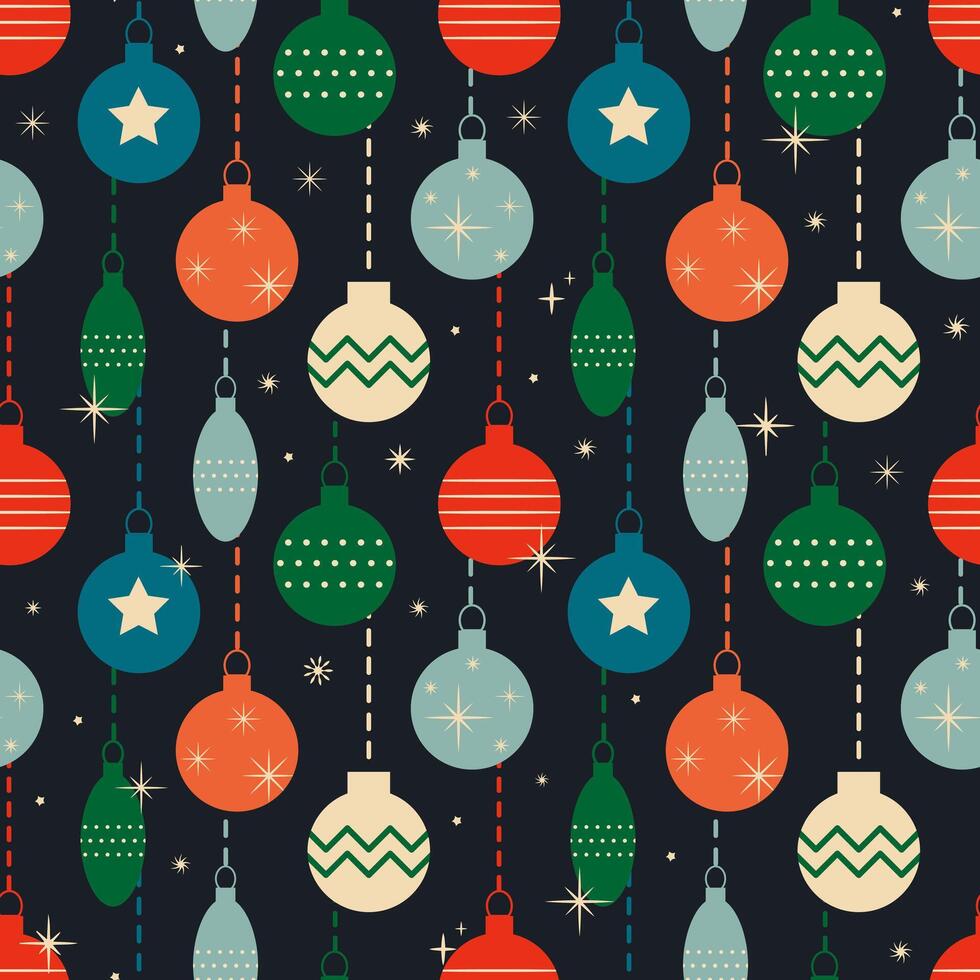 Black Retro Christmas pattern with tree toys vector