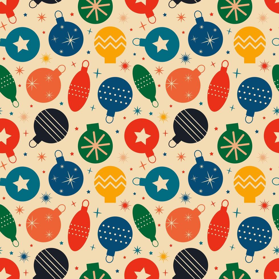 Christmas New Year seamless pattern with tree toys vector