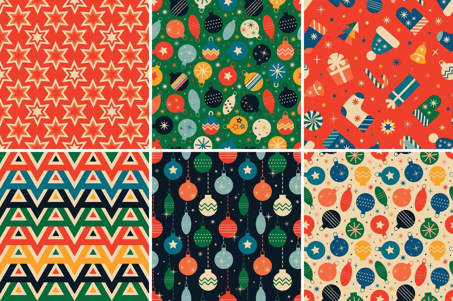 Vintage retro Christmas patterns in the style of the 60s vector
