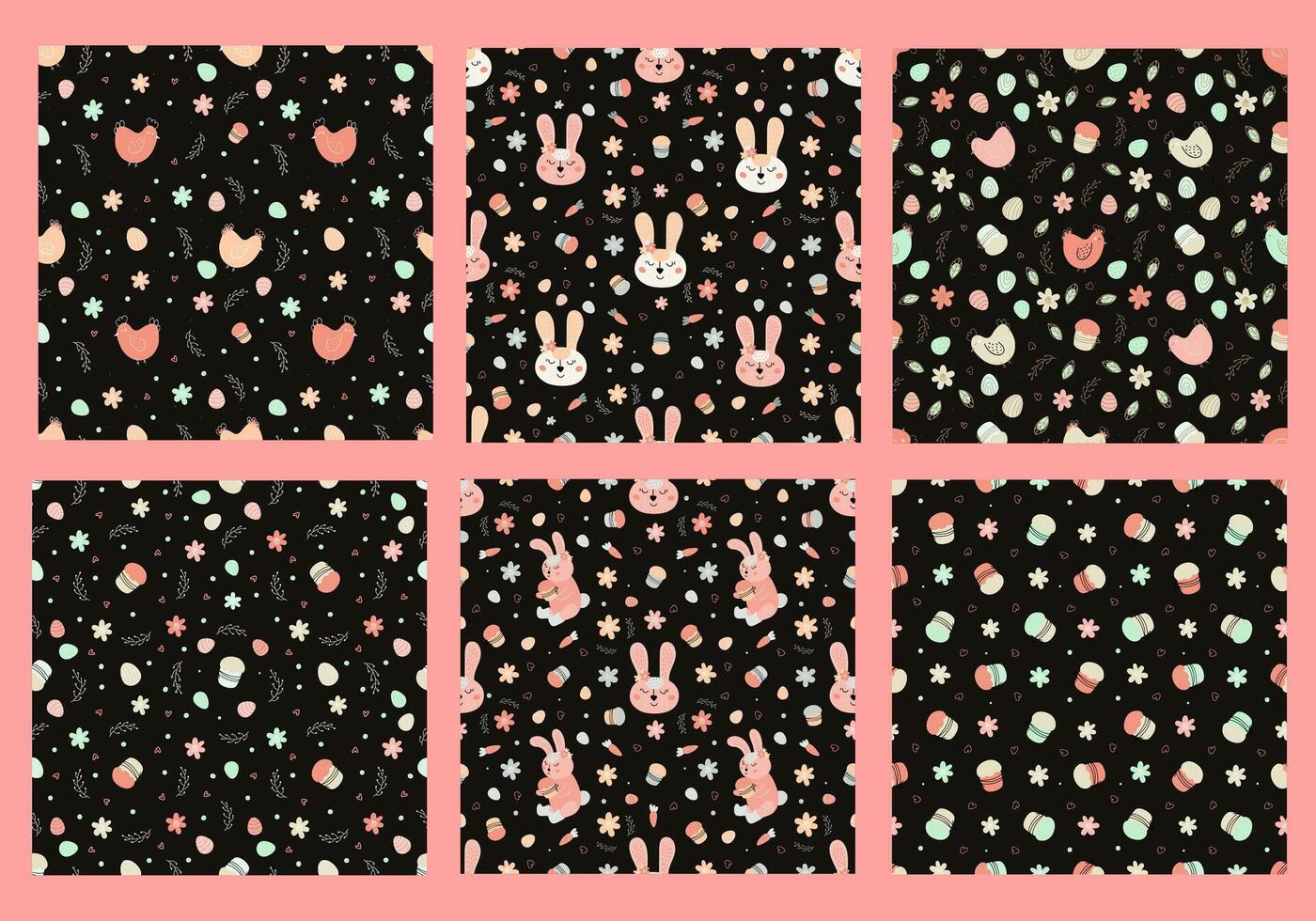 Easter seamless backgrounds with rabbits and cakes vector