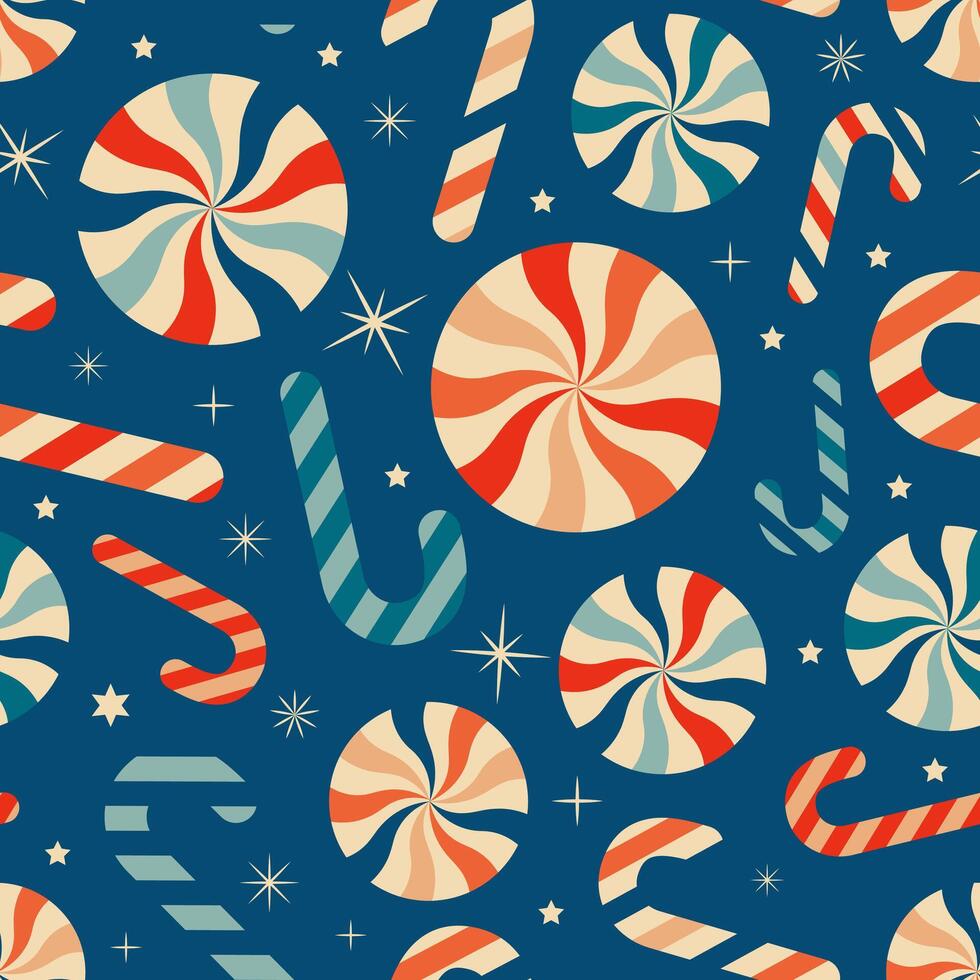 Blue retro Christmas pattern with candies vector