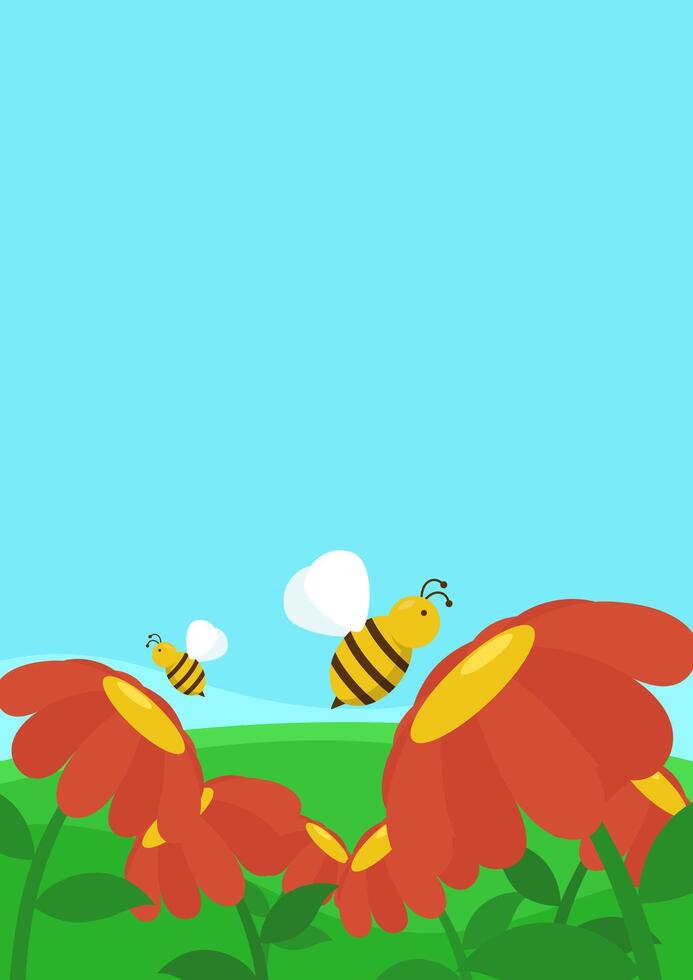 Vertical background of flower and bee garden vector