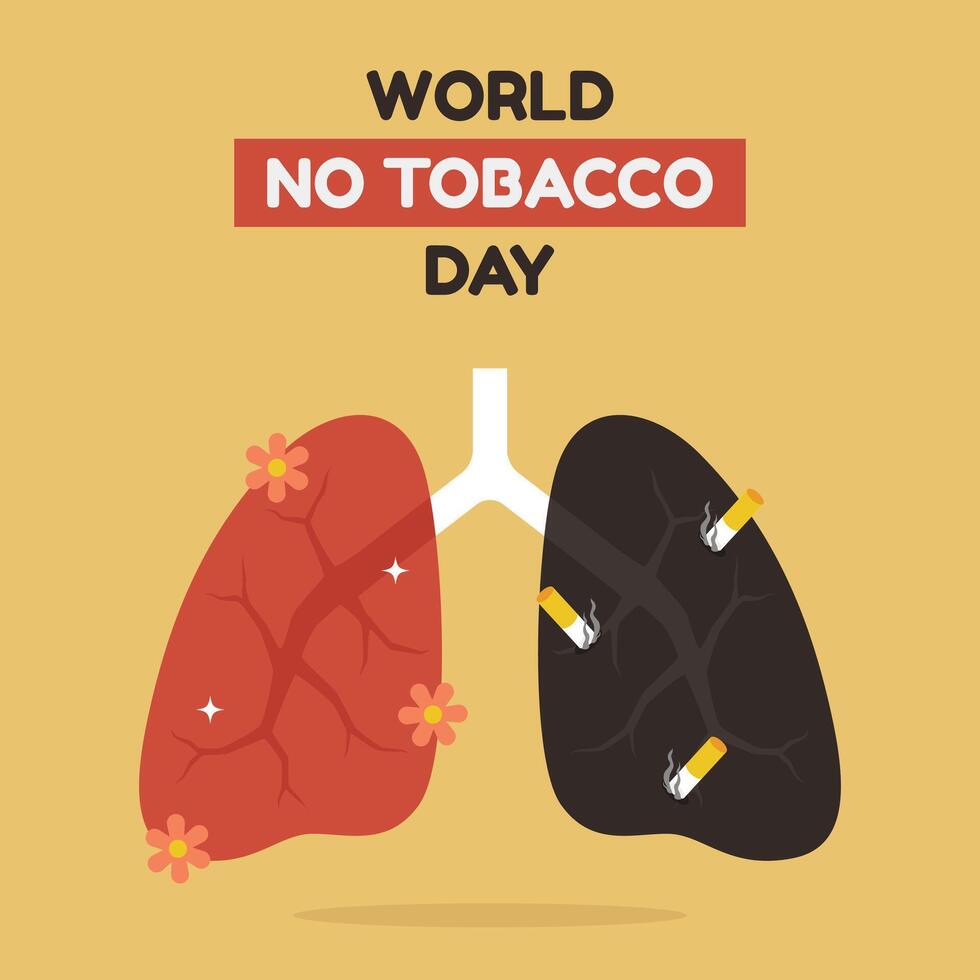 Minimalist World No Tobacco Day greeting illustration with healthy and unhealthy lung illustration vector