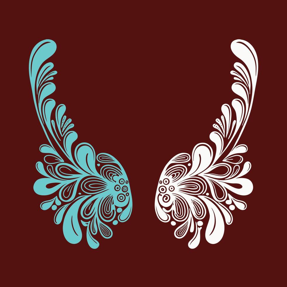 Elegant Ornamental Feather Design of Blue and White Abstract Wings Art vector
