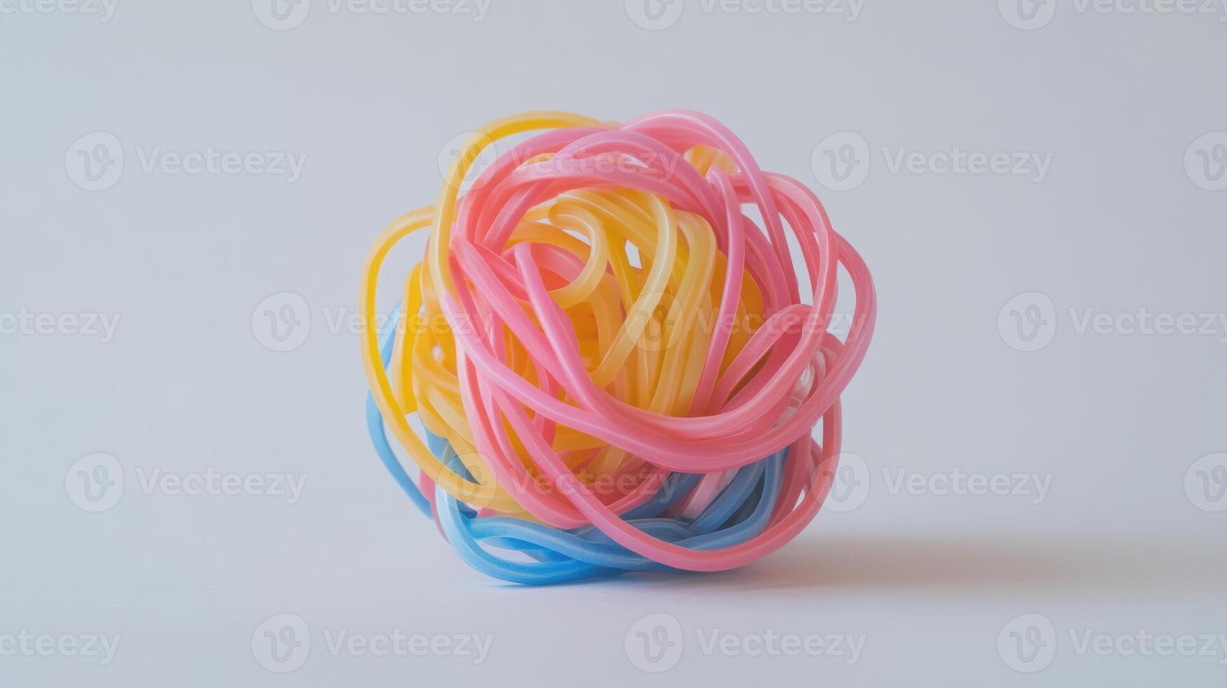 Colorful, tangled ball of stretchy strings photo