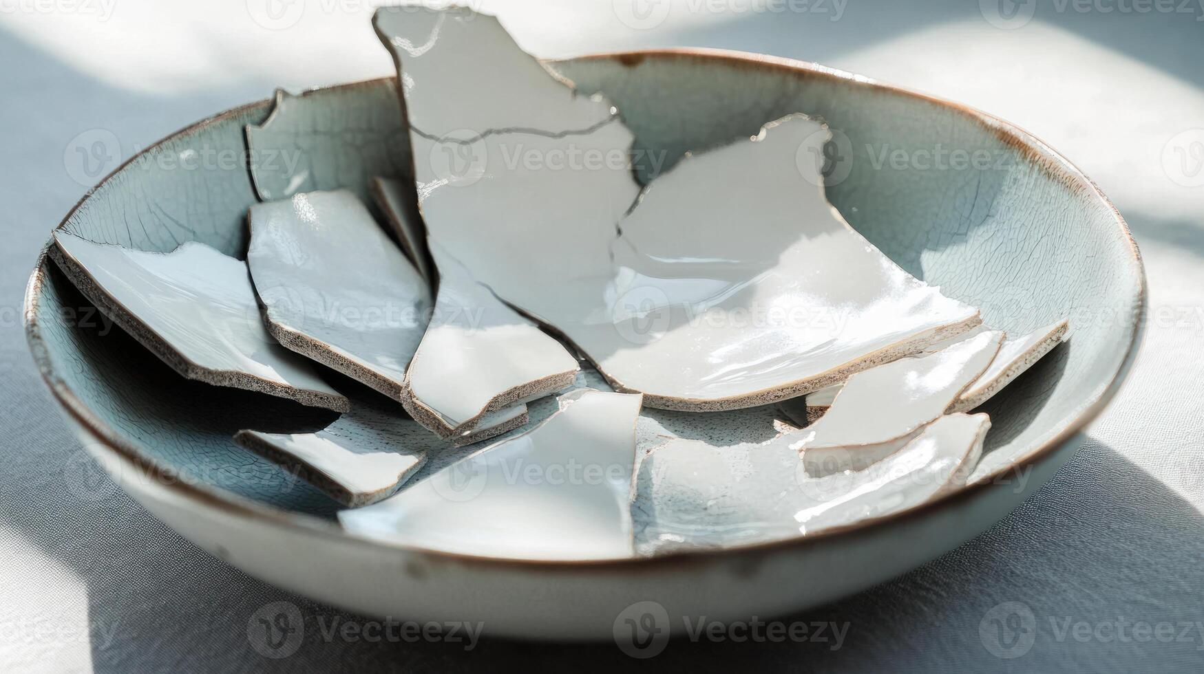 Shattered ceramic pieces in a bowl photo
