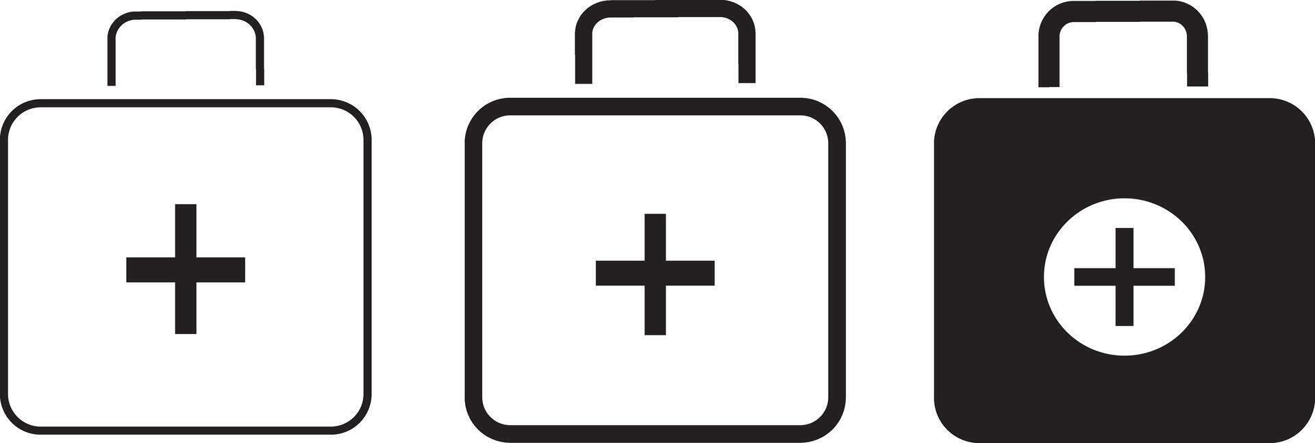 set of First aid box icon set. healthcare symbols, Medical briefcase sign button background. vector