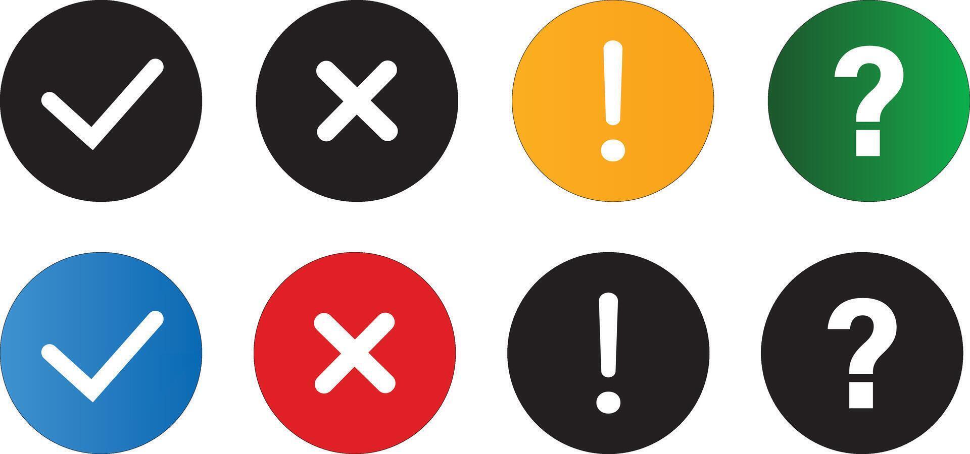 check mark icon set. cross mark, and wrong buttons and yes or no checkmark icons. checklist signs, approval badge vactor symbol illustration vector