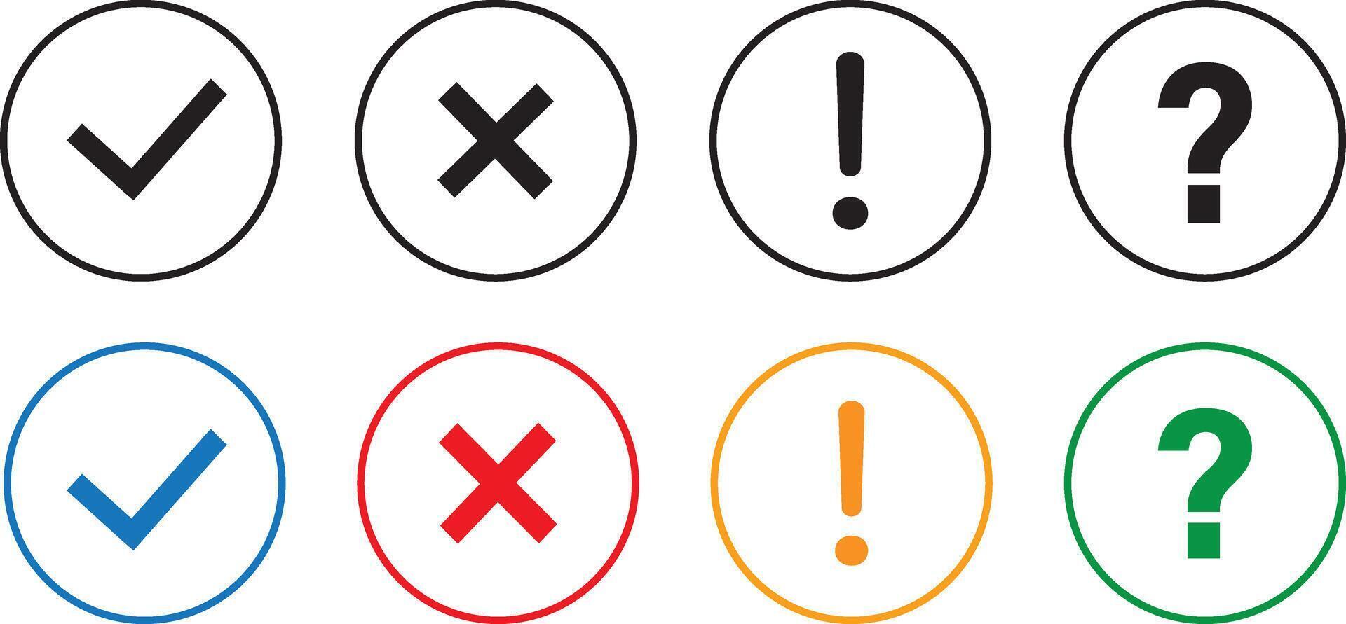 check mark icon or button set. cross mark, and wrong buttons and yes or no checkmark icons. checklist signs, approval badge vactor symbol background vector