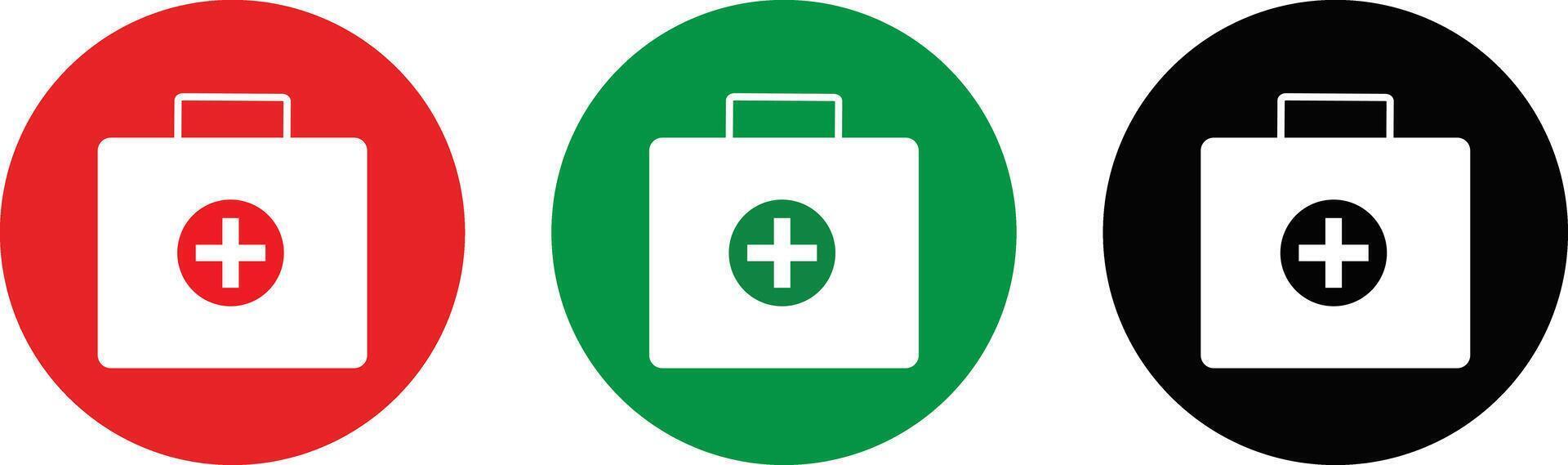 set of First aid box red icons set . medical bag icon, Medical briefcase sign button symbol background. vector