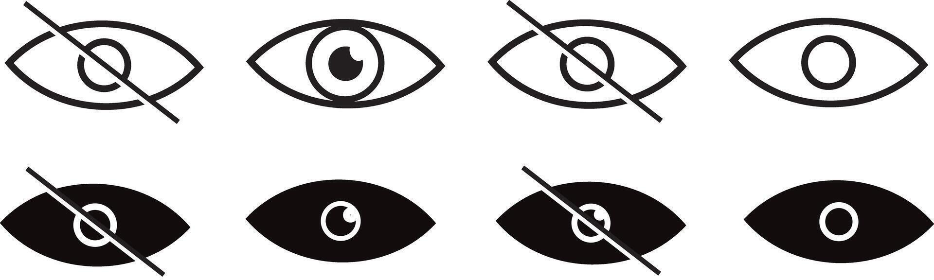 set of eye icon sets. Eyes icon collection, eyesight symbol sign, Visible icon Flat simple outline illustration, vector