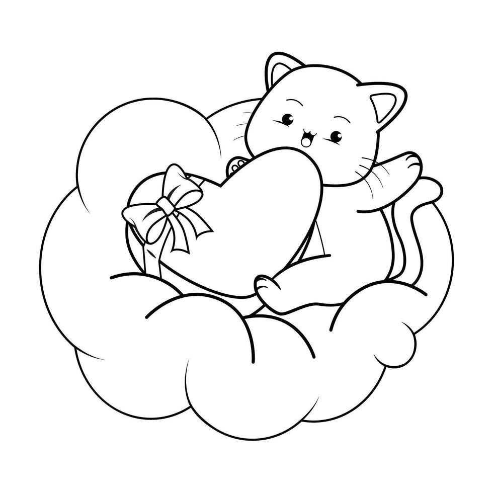 A cat sitting on a cloud with a heart vector