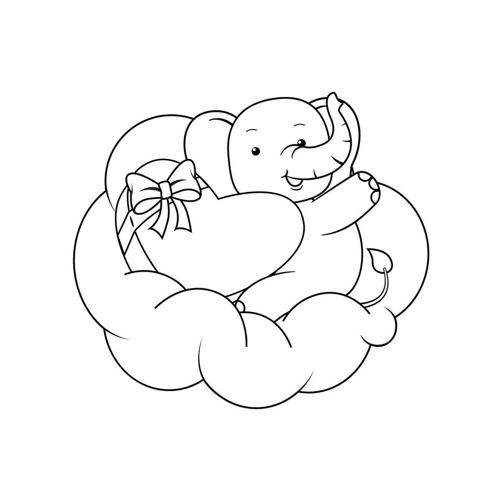 A cartoon elephant sitting on a cloud with a heart vector