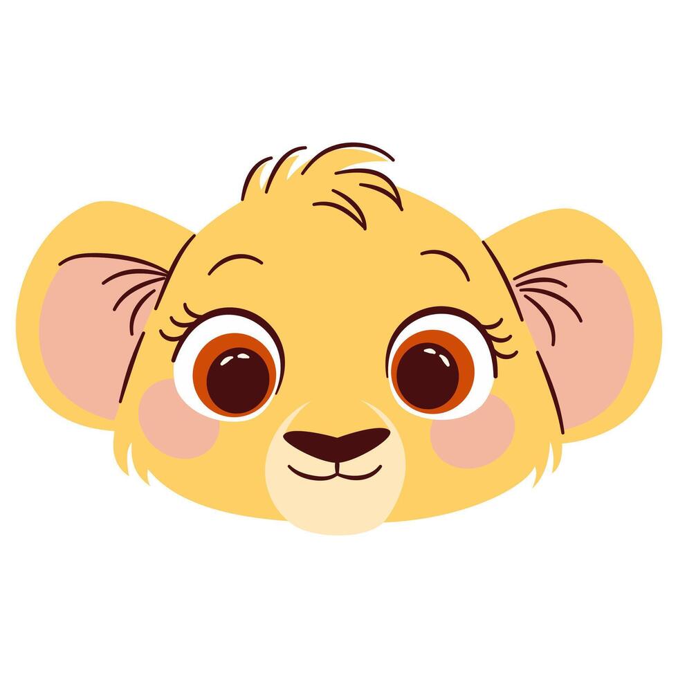 Flat illustration in cute cartoon children style. Lion cub face on white background vector
