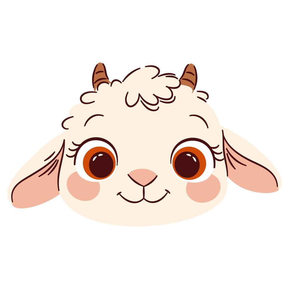 Flat illustration in cute cartoon children style. Goat face on white background vector