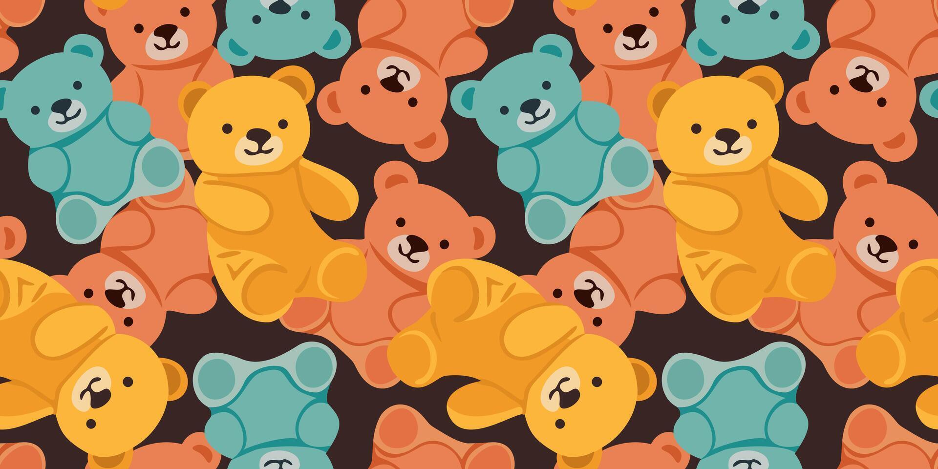 seamless pattern with cute colorful teddy bears vector