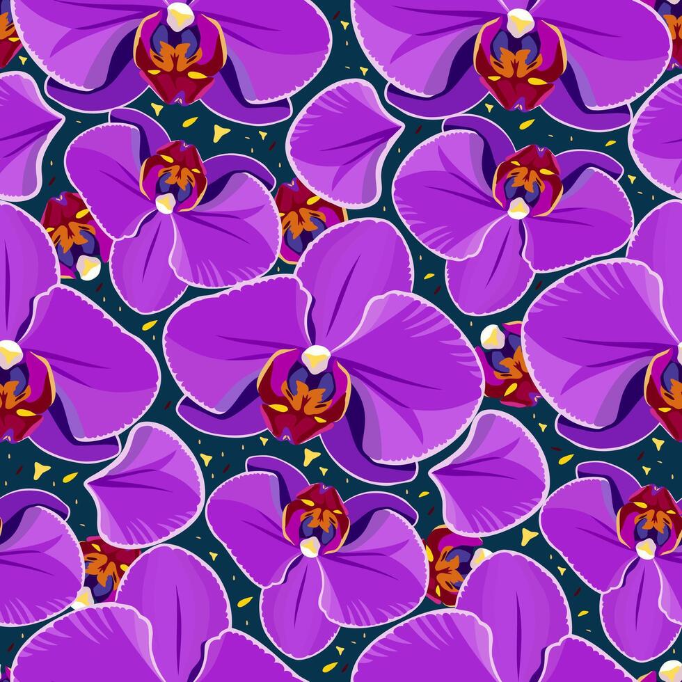 seamless bright floral pattern with orchid flowers vector