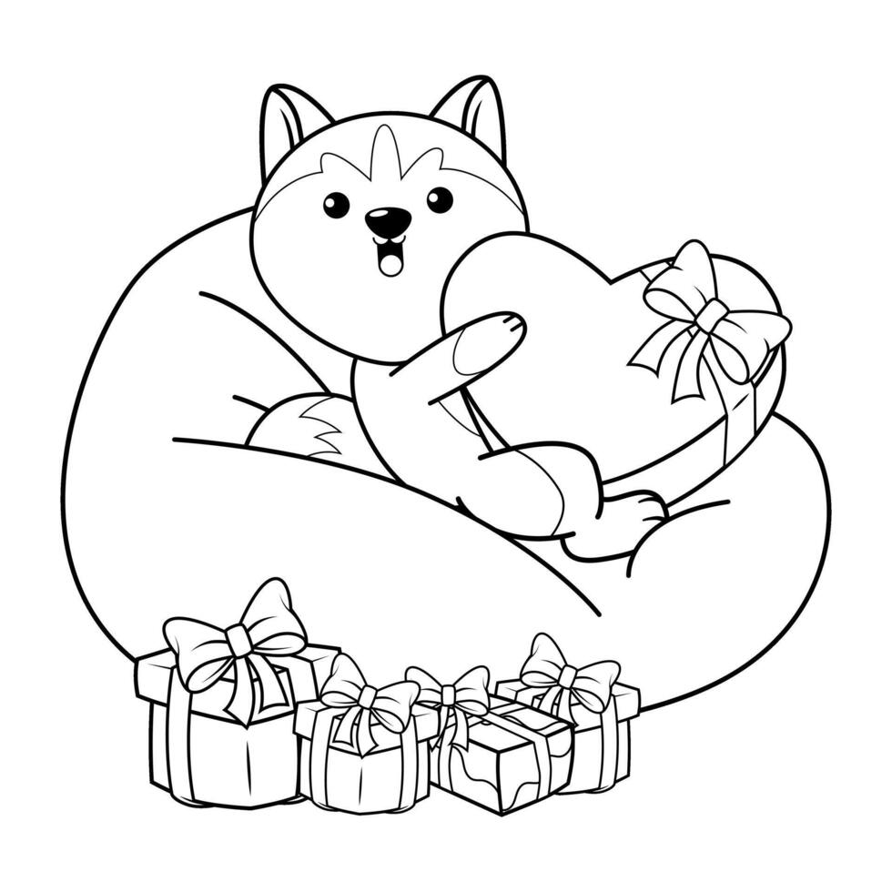 A coloring page with a cat sitting on a pillow vector
