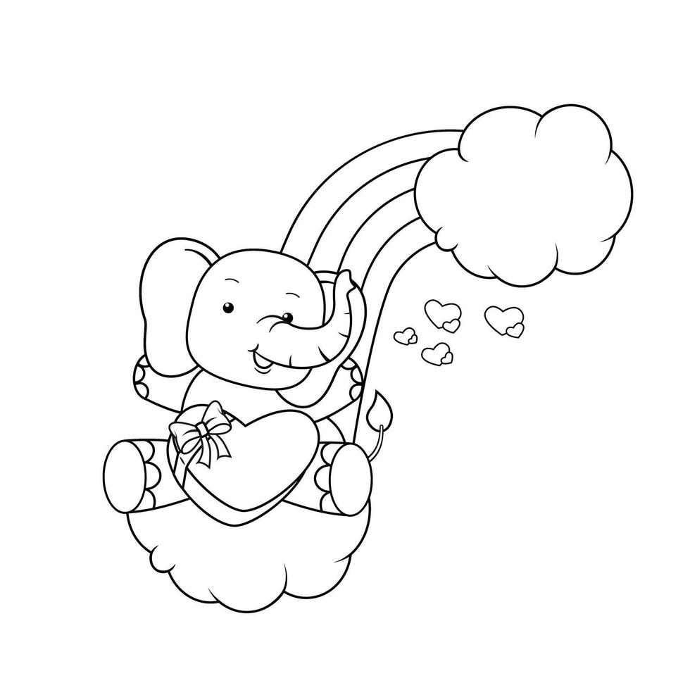 A cartoon elephant sitting on a cloud with hearts vector