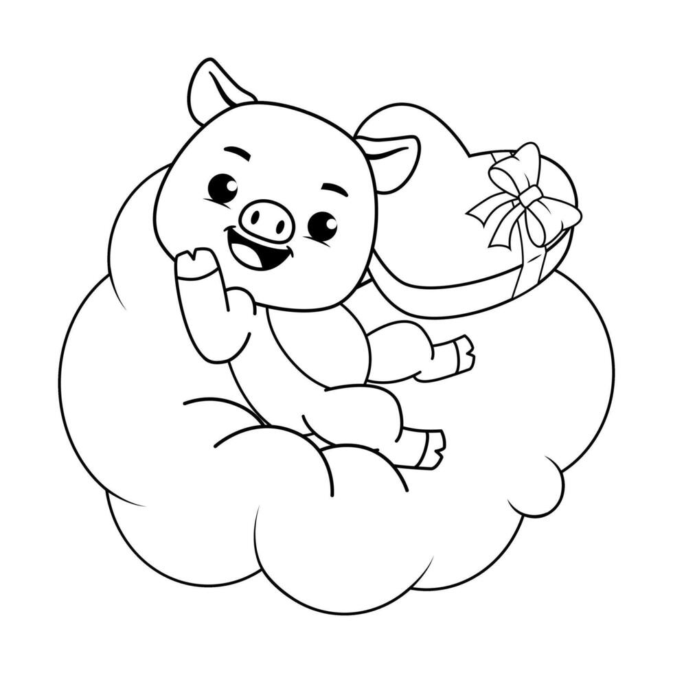 A cartoon pig sitting on a cloud with a heart vector