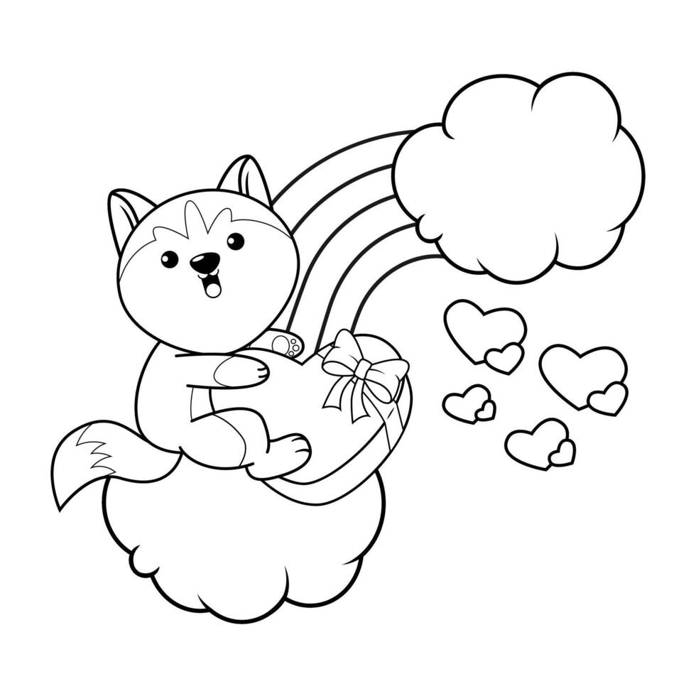 A cat sitting on a cloud with hearts and clouds vector