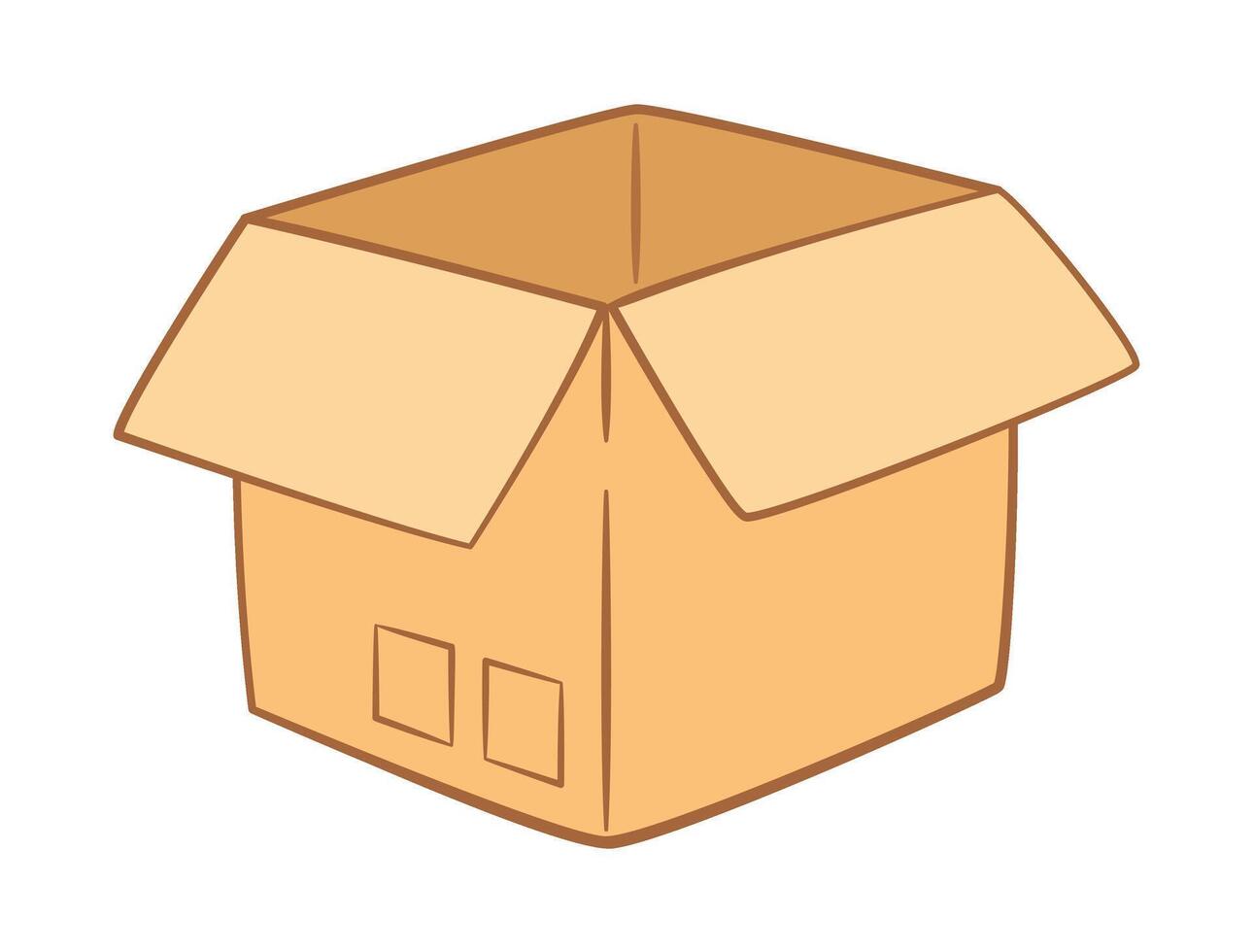 Open cardboard box delivery. Empty container Hand Drawn flat style isolated icon. illustration vector
