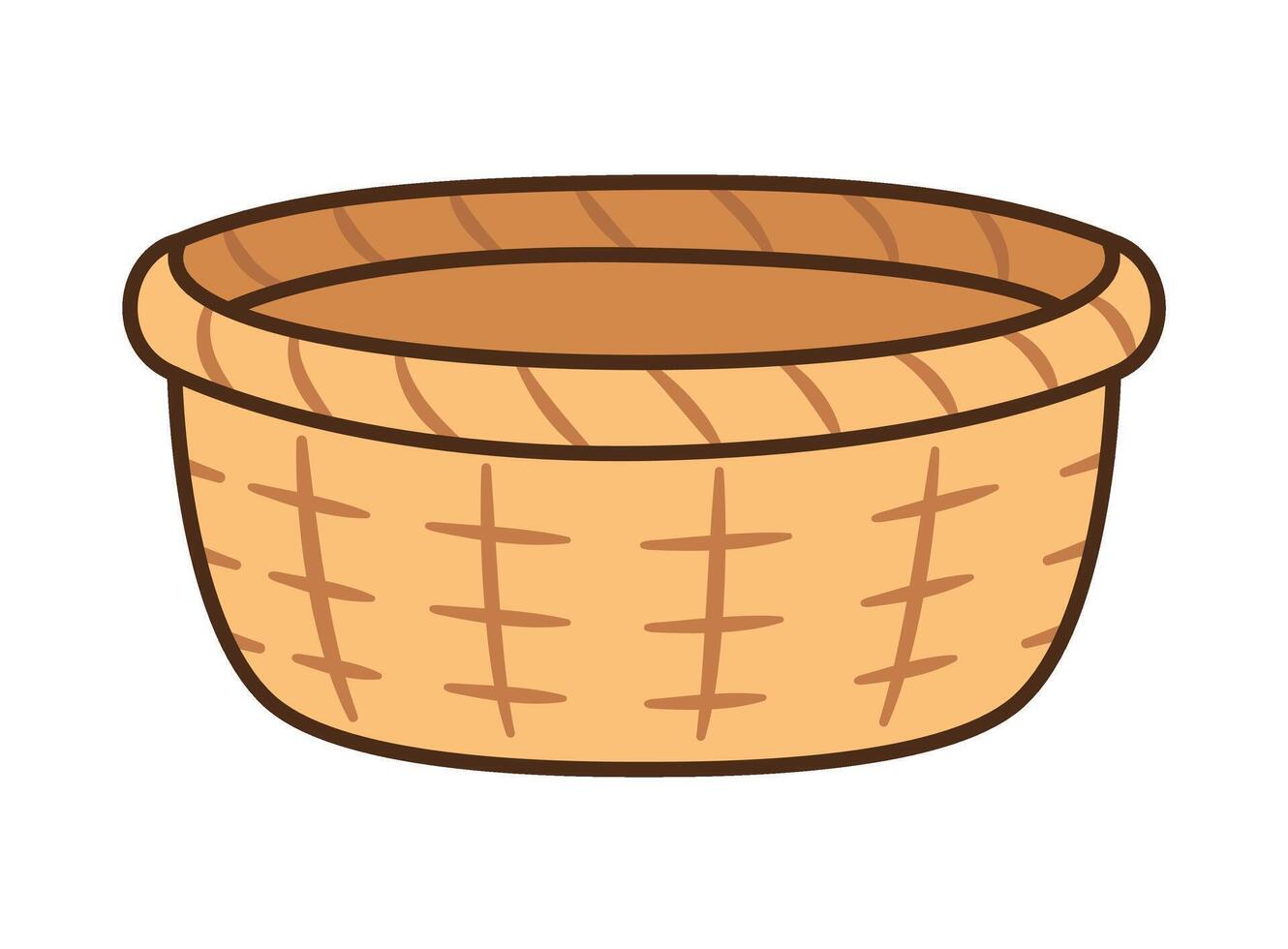 Empty basket. Traditional willow wicker basket isolated icon. Hand drawn flat style illustration vector