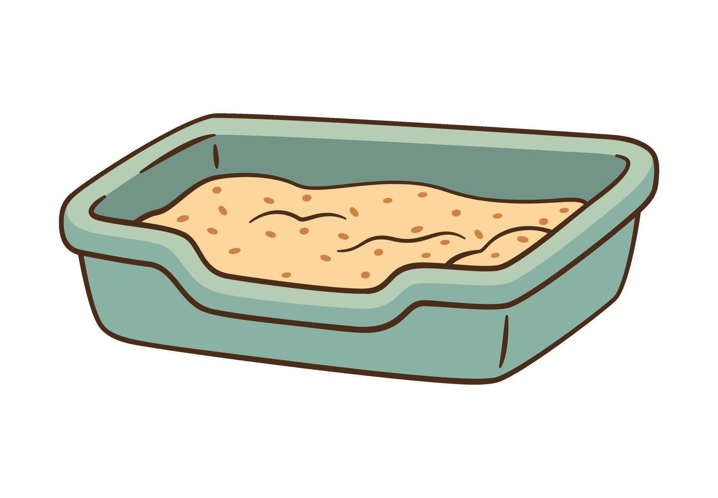cat litter box with cat filler. Hand drawn flat design cat sand in the toilet. Hygienic accessory for pets. Pet store product. illustration vector